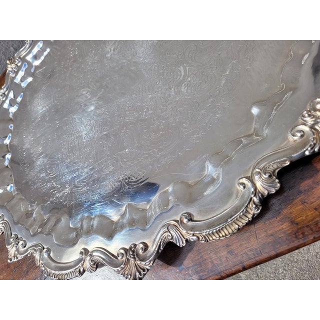 Vintage Silver Metal Tray For Sale - Image 10 of 17