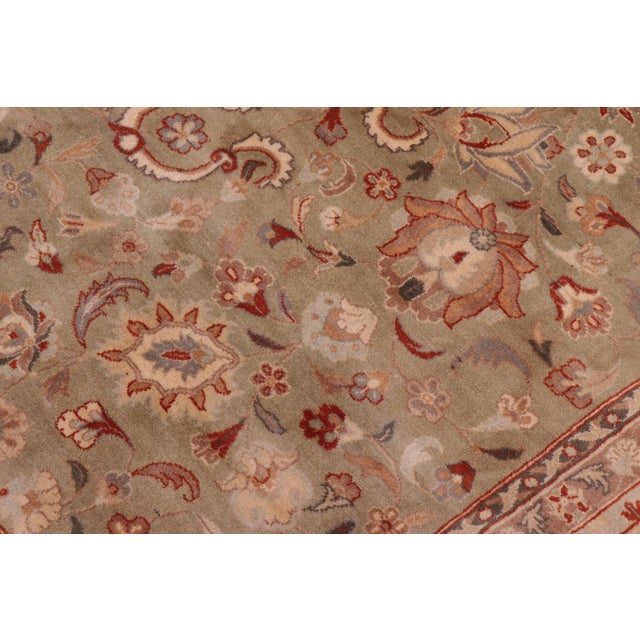 Shabby Chic Floral Pak-Persian Green/Beige Wool Rug - 9'0'' X 12'0'' For Sale - Image 3 of 9