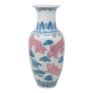 Vintage Chinoiserie 14-Inch Ceramic Koi Fish Vase