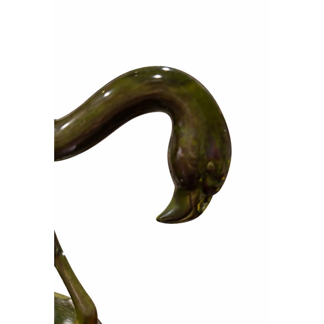 1950s Vintage Mid-Century Modern Green Studio Art Pottery Stylized Dolphin (Abstract Bird Form), Drip Glaze, 13 For Sale - Image 5 of 12