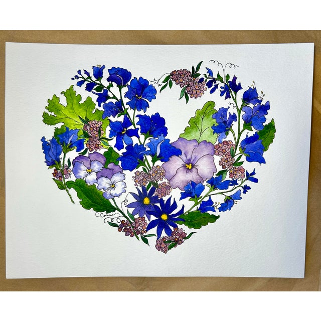 Illustration Giclee Print of Watercolor Painting “Purple Heart Garden” Ink and Wash For Sale - Image 3 of 4
