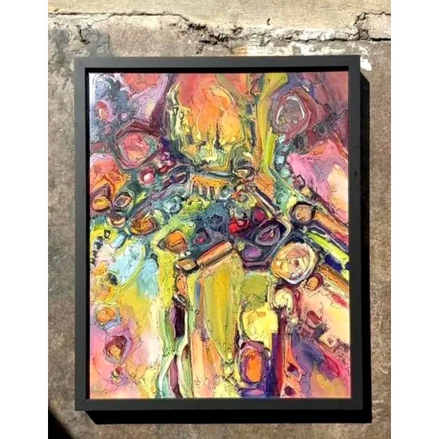 Vintage Original Abstract Oil Painting on Canvas For Sale - Image 9 of 12