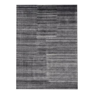 Modern Hand Knotted Abstract Indian Rug in Charcoal & Ivory in Wool 10 X 13'10 For Sale