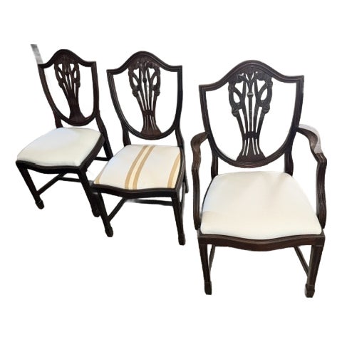 Mid 20th Century Henredon Style Georgian Carved Mahogany Dining Chairs Set of 3 - One Armed, Two Side For Sale