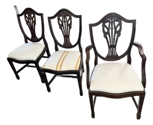 Mid 20th Century Henredon Style Georgian Carved Mahogany Dining Chairs Set of 3 - One Armed, Two Side