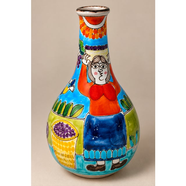 Mid-Century Italian DeSimone Hand Painted Signed Ceramic Vase Flower Holder For Sale In Naples, FL - Image 6 of 8