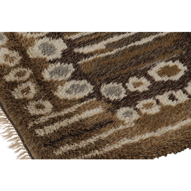 Mid-Century Modern Vintage Swedish Rya Rug in Beige-Brown With Geometric Patterns - Rug & Kilim For Sale - Image 3 of 6
