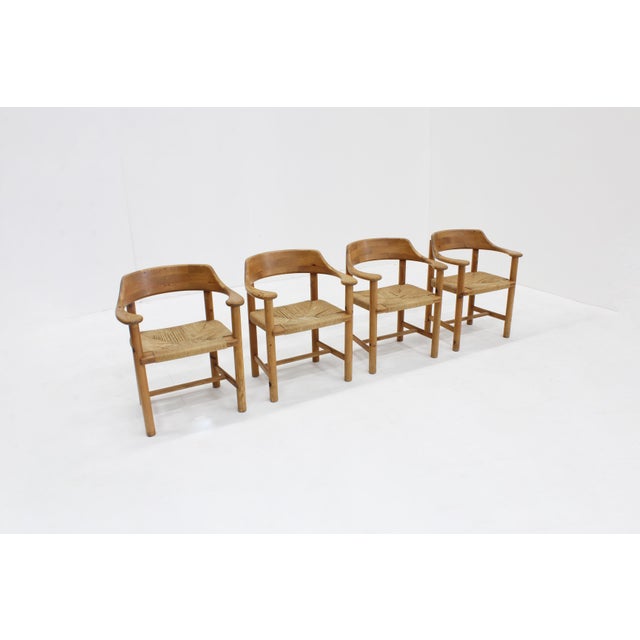 Wood Vintage Dining Table and Dining Chairs in Pine and Papercord, 1970s, Set of 5 For Sale - Image 7 of 15