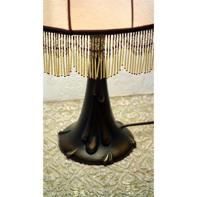 Antique Bronze Beaded Fabric Shade Table Lamp, 1920s For Sale - Image 6 of 10