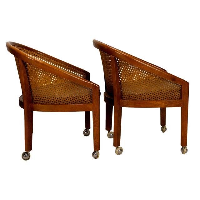 1970s Set of 4 Bent Oak & Cane Tub Chairs on Casters W/ Royal Blue Cushions in the Manner of Ward Bennett For Sale - Image 11 of 18