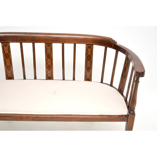 Antique Edwardian Inlaid Walnut Settee, 1900 For Sale - Image 9 of 13