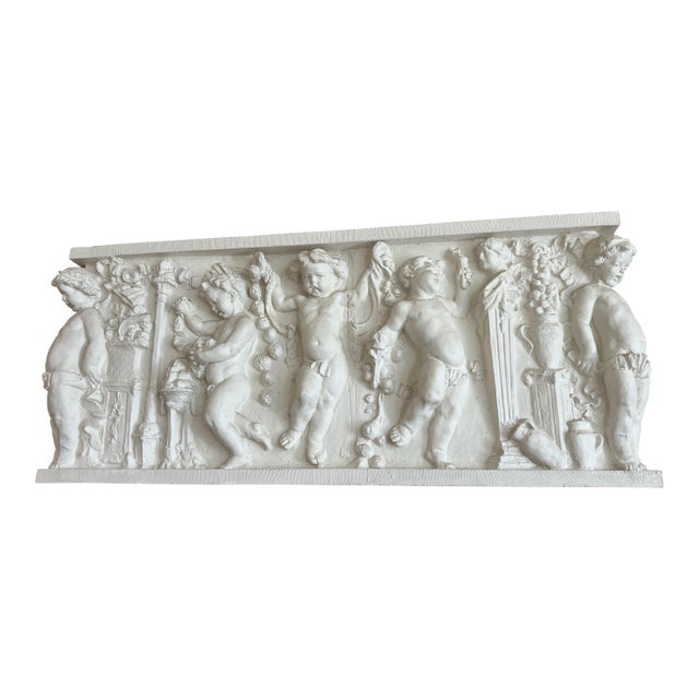 Extra Large Neoclassical Cherub Frieze Sculpture White For Sale
