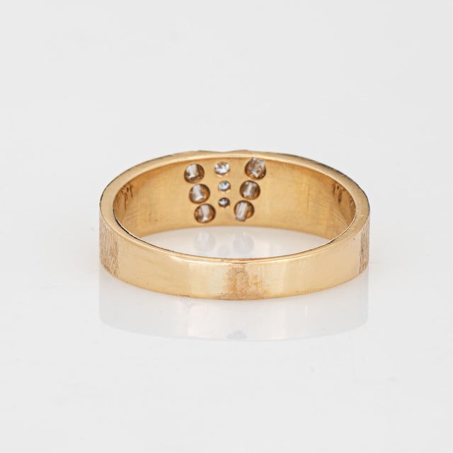 1970s 70s Vintage Diamond Band 14k Yellow Gold Sz 11 Ring Mixed Cuts v Design For Sale - Image 5 of 7