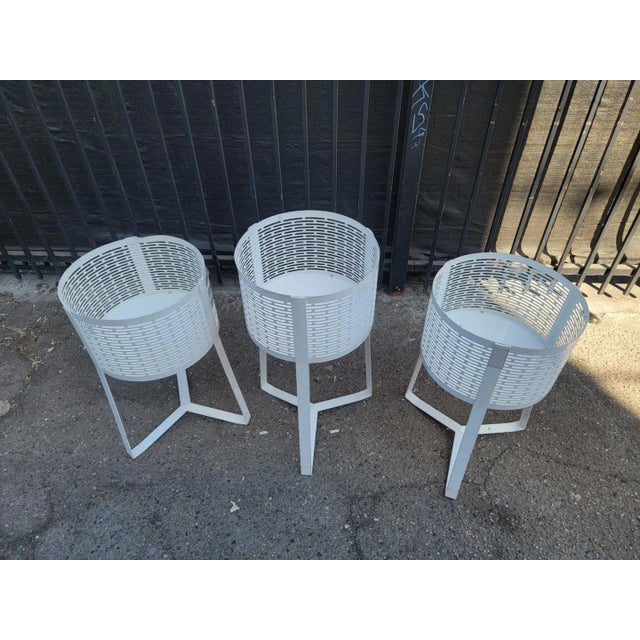 1970s Mid Century Modern White Metal Baskets - Set of 3 For Sale - Image 12 of 18