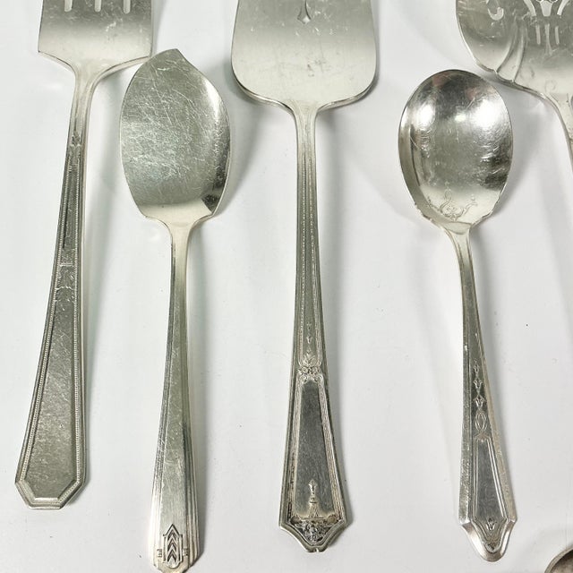 Early 20th Century Art Deco Hollywood Regency Silverplate Serving Utensils - Set of 6. For Sale - Image 9 of 14