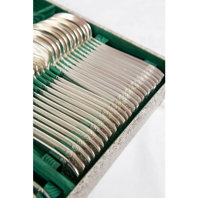 French Art Deco Style Cutlery Service for 12 in Silver Metal, 1950s, Set of 49 For Sale - Image 6 of 12