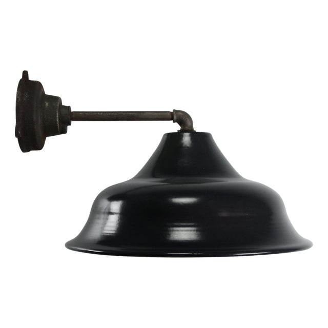Vintage Industrial Black Enamel Cast Iron Wall Light For Sale