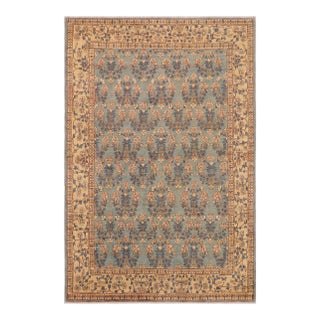1980s Boho Chic Low Pile Lt. Blue/Tan Wool Rug - 8'11" X 11'9" For Sale