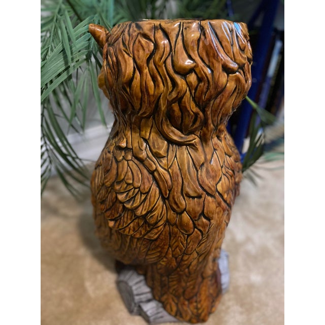 Hollywood Regency 1970s Vintage Ceramic Owl Umbrella Stand For Sale - Image 4 of 10