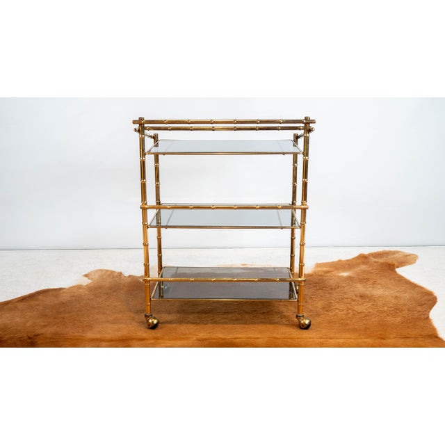 Vintage Mid Century Brass & Smoked Glass Bar Cart, C. 1970s For Sale - Image 17 of 17