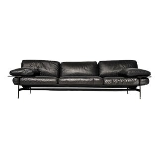 Italian Modern Black Leather Sofa attributed to Antonio Citterio and Paolo Nava for B&B Italia, 1980s For Sale