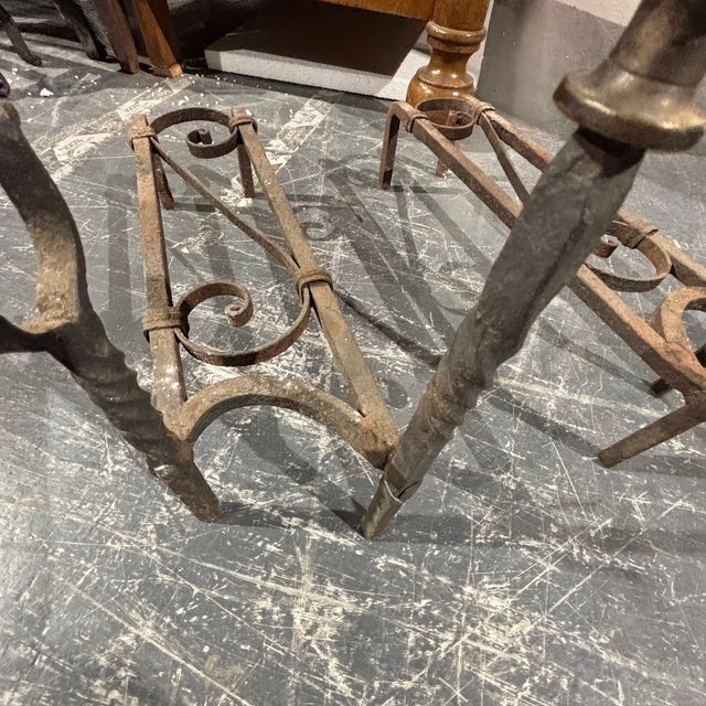Antique Andirons in Wrought Iron, 1800s, Set of 2 For Sale - Image 11 of 17