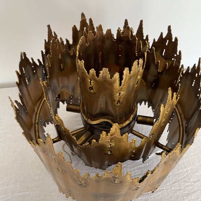 Feldman Brothers Vintage Tom Green for Feldman Lighting Brutalist Flame Brass Chandelier Light Fixture For Sale - Image 4 of 12