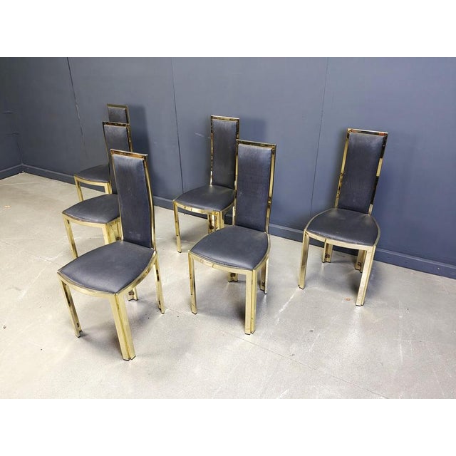 Black Vintage French Dining Chairs in Brass, 1970s, Set of 6 For Sale - Image 8 of 13