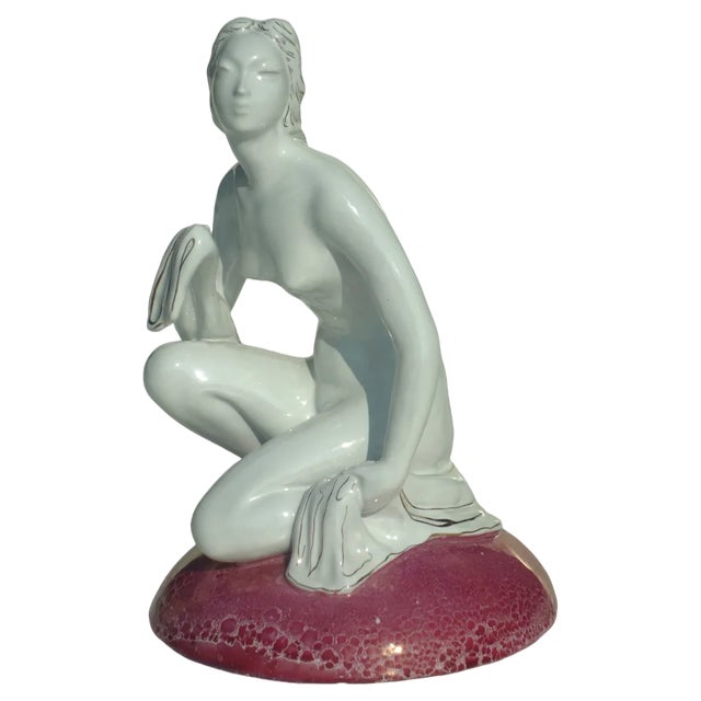 Art Deco Italian Pottery Figure of Woman from Forlani Laveno, 1940 For Sale