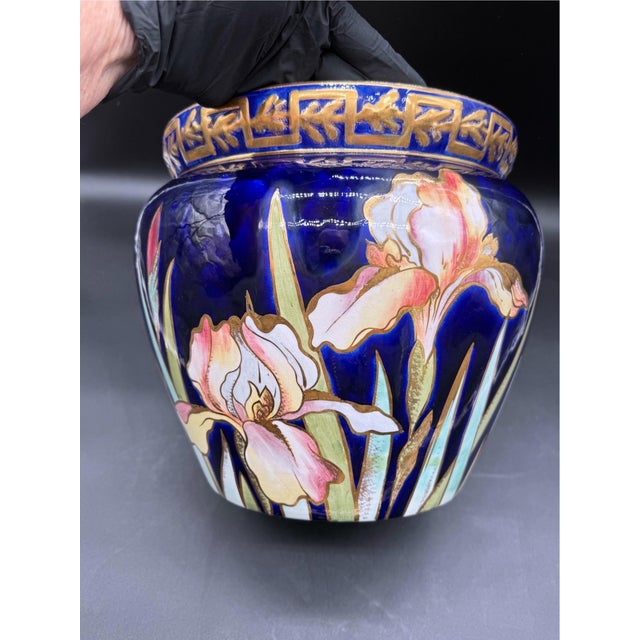 Early 20th Century French Art Nouveau Enameled Faience Planter Vase, Creil Et Montereau For Sale In New York - Image 6 of 11