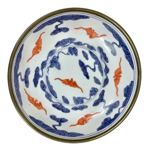 Vintage Chinoiserie Brass Backed Bowl