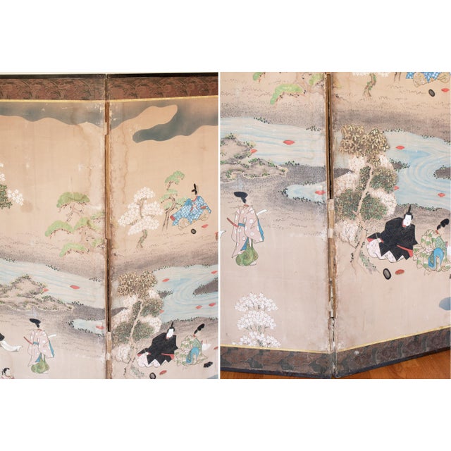 Tan For Restoration: XL Edo Japanese 6-Panel Byobu Screen "Life of Samurai" by Mitsutaka Tosamori For Sale - Image 8 of 13