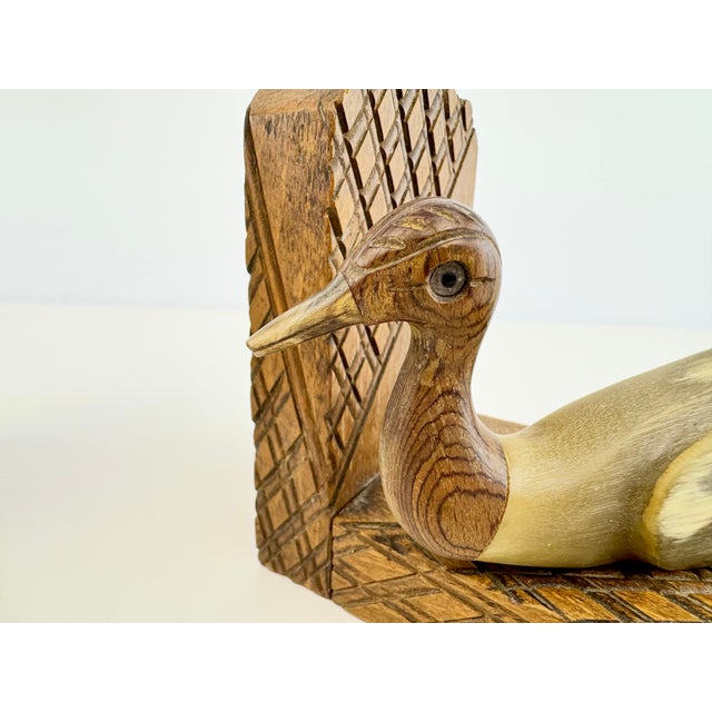 Vintage Carved Wood and Horn-Style Bird Bookends, a Pair For Sale - Image 4 of 14