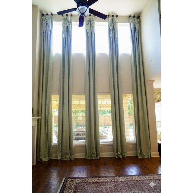 Celadon Two-Story Dramatic Floor-to-Ceiling Embroidered Drapery Panels For Sale - Image 8 of 9