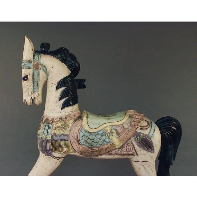 1930s Vintage 1930s Polychromed Carved Wood Rocking Horse For Sale - Image 5 of 7