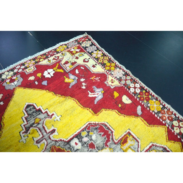 Red Vintage Turkish Red and Yellow Rug For Sale - Image 8 of 11