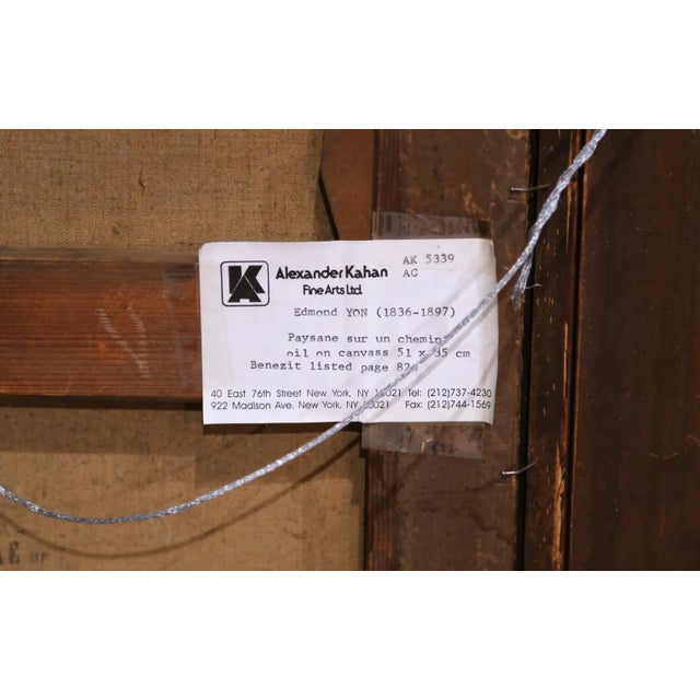 19th Century Oil on Canvas Painting “Paysanne Sur Un Chemin” Signed Edmond Yon For Sale - Image 15 of 15