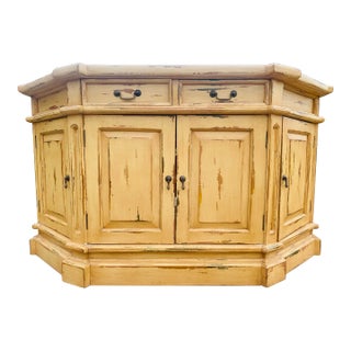 Vintage Rustic Shabby Chic Four-Door Painted Credenza. For Sale