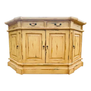 Vintage Rustic Shabby Chic Four-Door Painted Credenza.