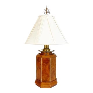 1960s Burl Wood Column Lamp & Shade by Knob Creek For Sale