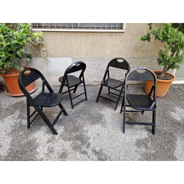 Tric Folding Chairs in Black Lacquered Wood by Achille and Pier Giacomo Castiglioni for BBB Bonacina, 1970s, Set of 4 For Sale - Image 13 of 15