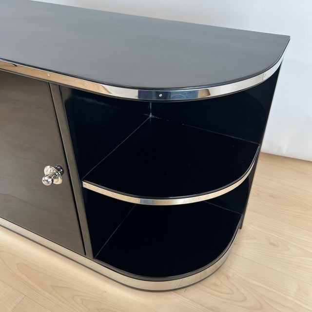 Art Deco Black Lacquered Lowboard with Chrome Fittings, France, 1930s For Sale - Image 9 of 18