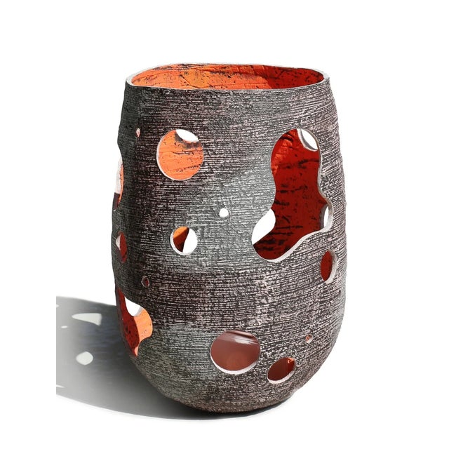Contemporary Black Stone Wide Candle Lantern - Ember Series For Sale - Image 3 of 8