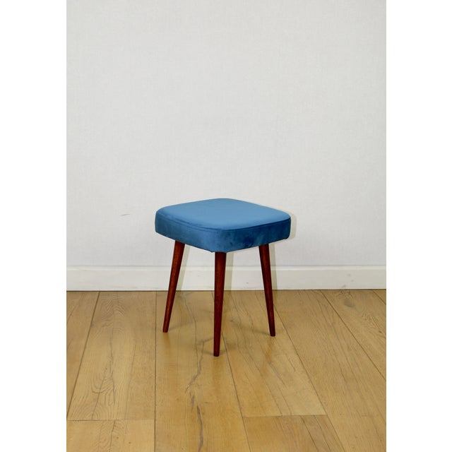 Blue square vintage stool from the PRL era, 1970s. Unique square stool – fully restored. This charming stool has been...
