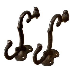 Antique Cast Metal Wall Mount Hat and Coat Hooks - A Pair