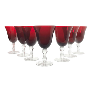 1990s Ruby Red Water, Wine or All Purpose Glasses - Set of 7