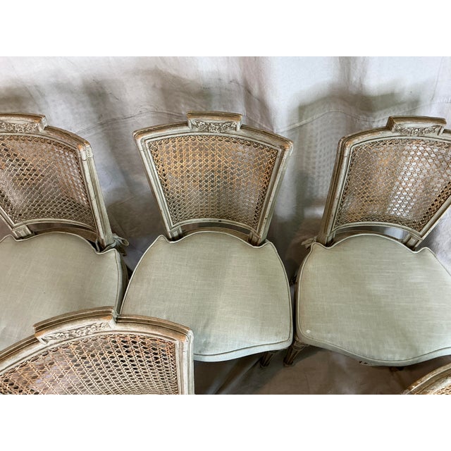 1980s Set of 5 French Louis XVI Style Caned Dining Chairs in Distressed Finish For Sale - Image 17 of 18
