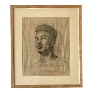 Vintage Portrait Original Pencil Drawing of a Young Man