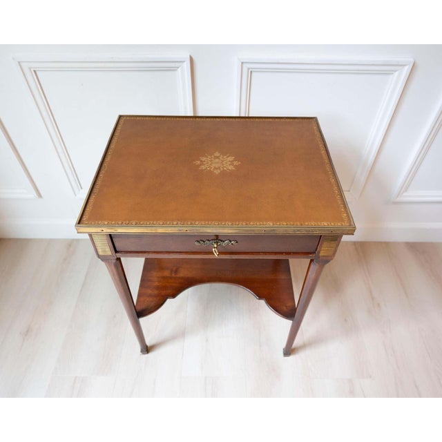 Wood Mid 20th Century Louis XVI Style Writing Table in Walnut with Leather Top and Bronze Details For Sale - Image 7 of 13