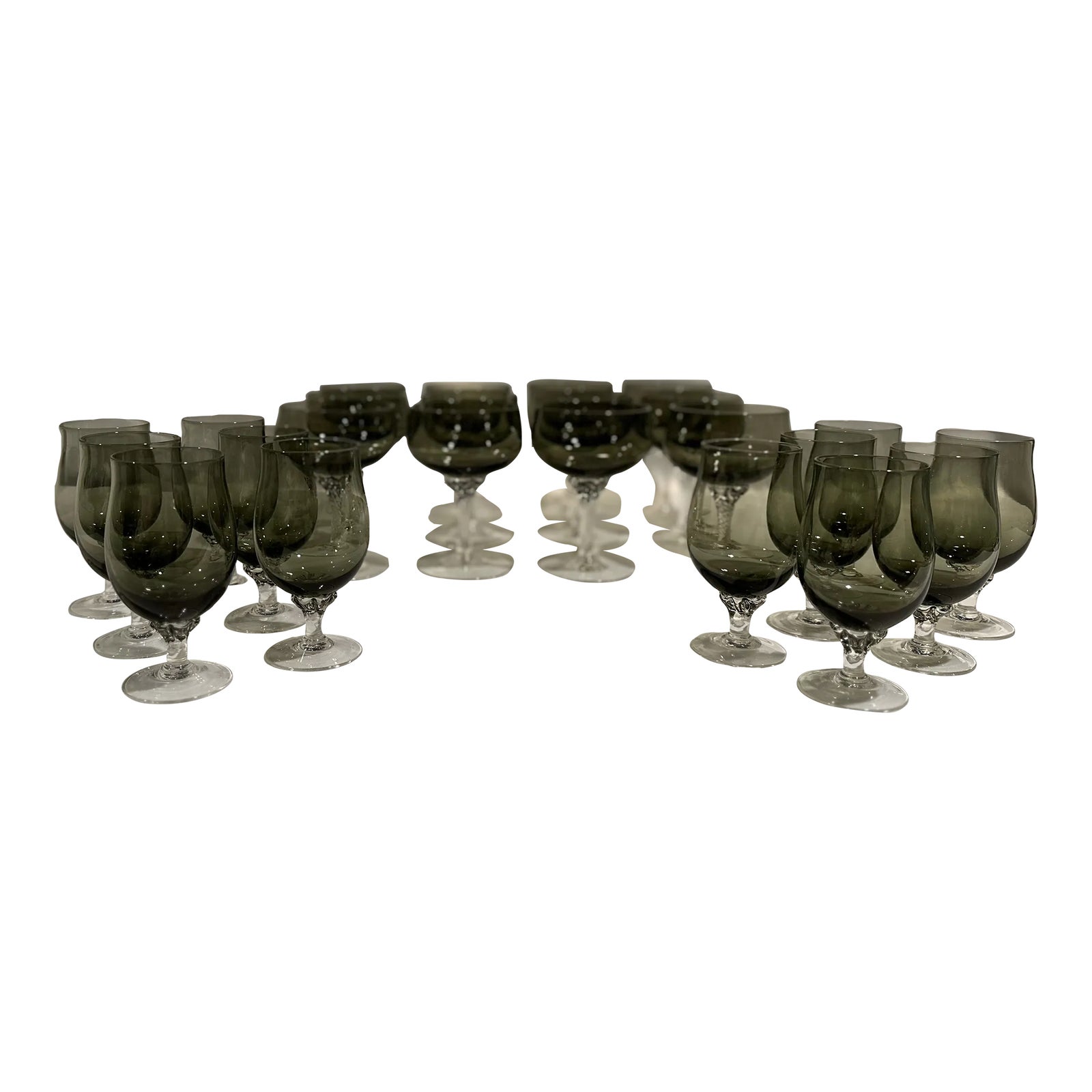1960s Mid-Century Sasaki Smoked Crystal Bar Glasses- Set of 24